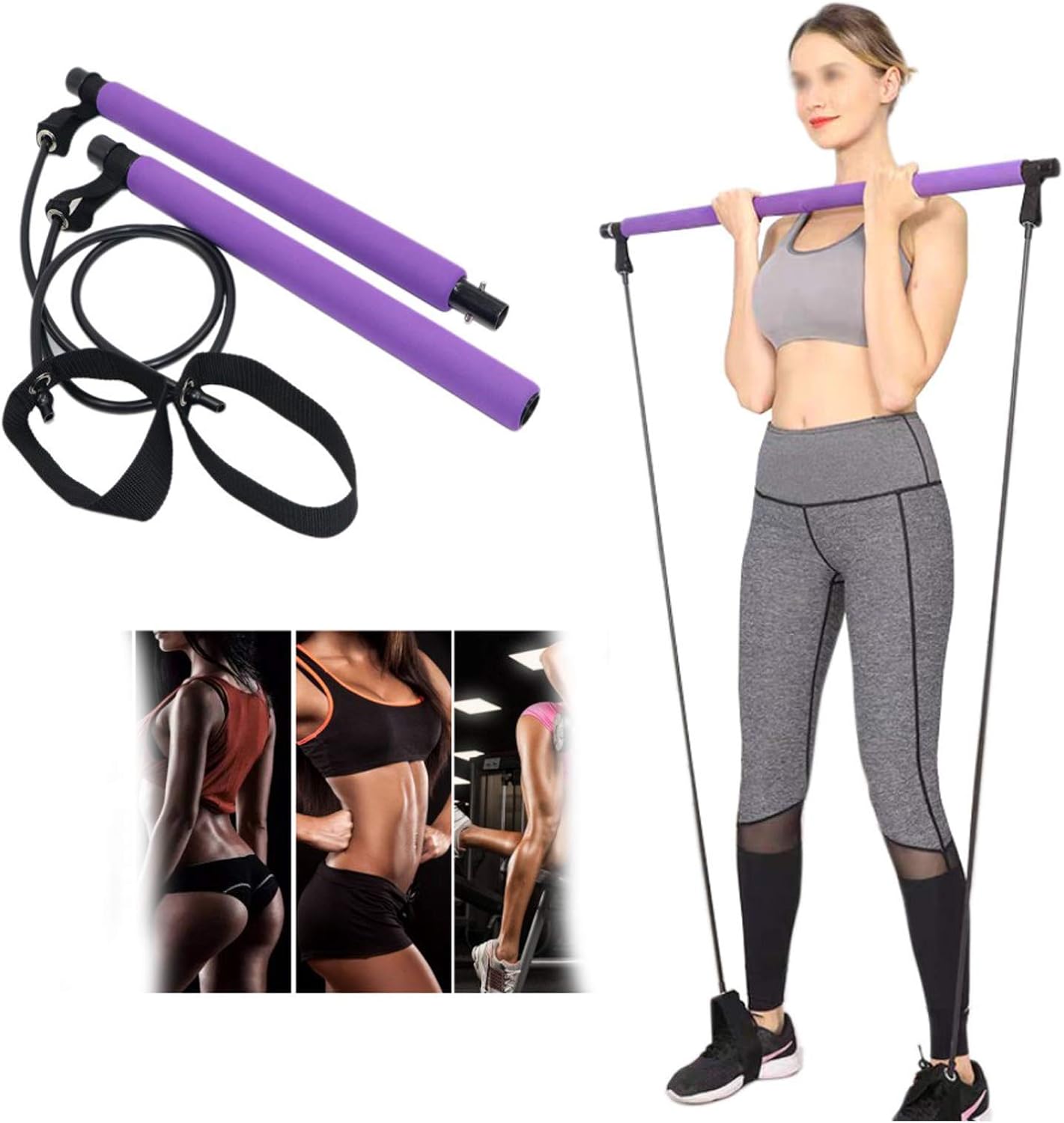 Hůl na cvičení pilates s gumou