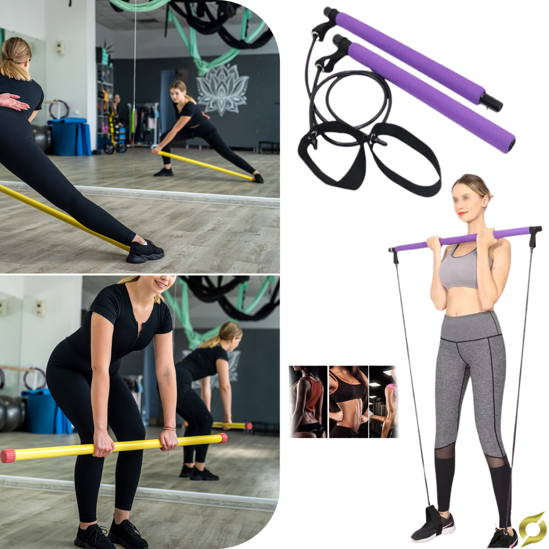 Hůl na cvičení pilates s gumou